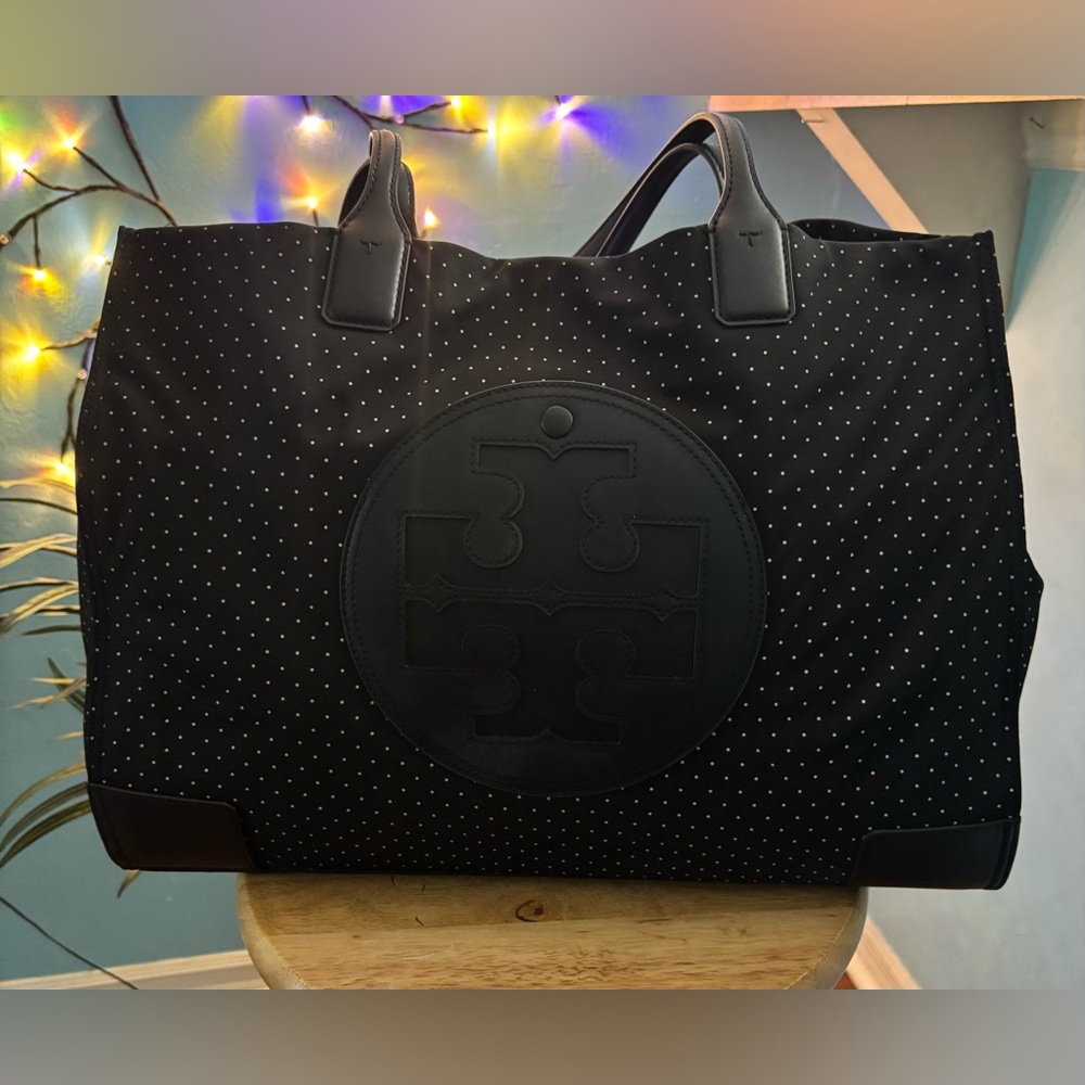 Tory Burch NWOT Large Black Polka Dot Ella Tote Bag